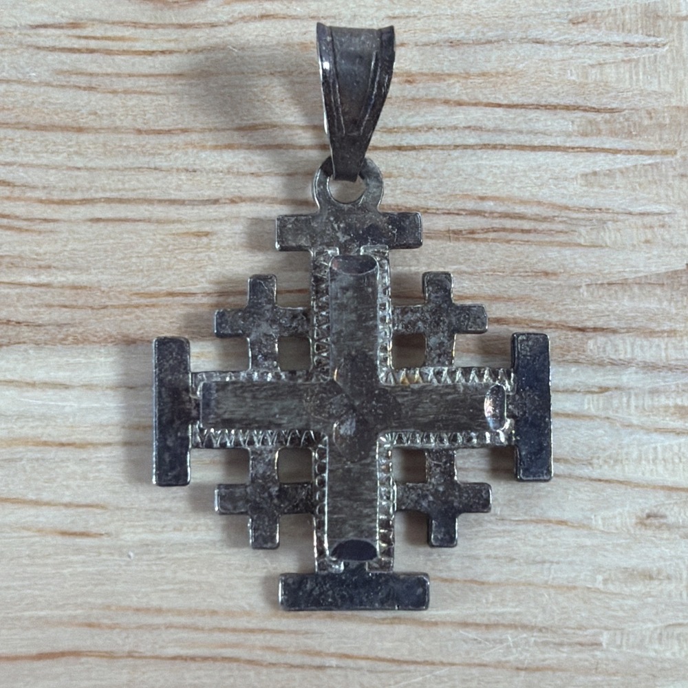 STERLING SILVER 2 Grams JERUSALEM CROSS PENDANT 925 SIGNED JERUSALEM